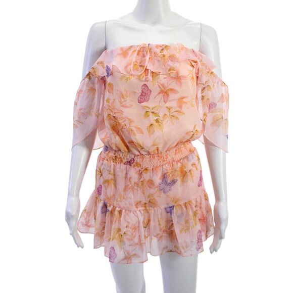 Amanda Uprichard Pants - Amanda Uprichard Womens Off Shoulder Floral Romper Pink Short Sleeve Size XS